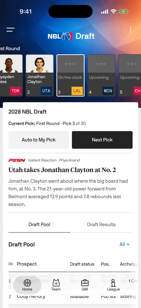 Draft night with the current pick and first-round selections