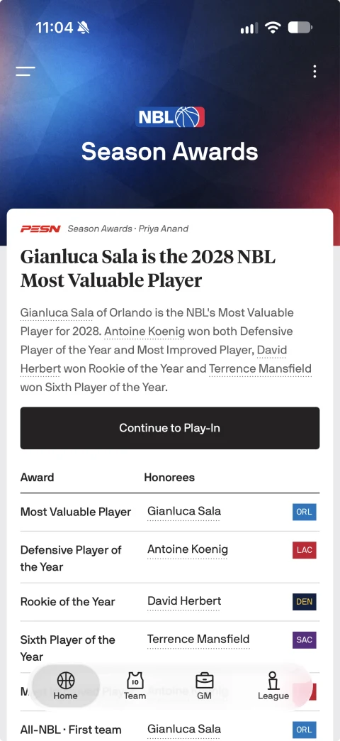 PESN coverage of the NBL season awards
